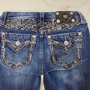 Miss Me Jeans 27 x 31 Blue Mid Rise Bootcut Embellished Rhinestone Western Y2K